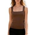 thumbnail image 2 of ClodeEU Women's Solid Color Square Neck Tank Top,Summer Casual Slim Fit Sleeveless Basic Cami Coffee,Women's Plus XXXL, 2 of 5