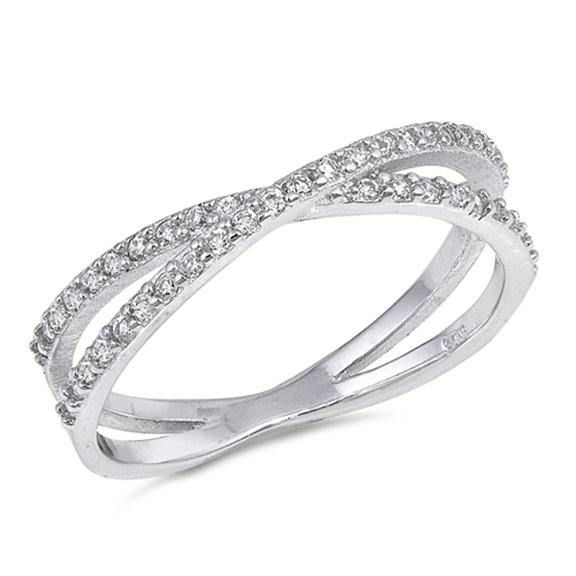 Criss Cross Clear CZ Infinity Knot Ring .925 Sterling Silver Band White Jewelry Female Size 4