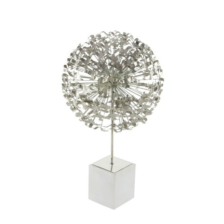Forged Iron Sculpture Decmode Contemporary 25 inch silver iron seagull ball sculpture with white marble base, Silver ()