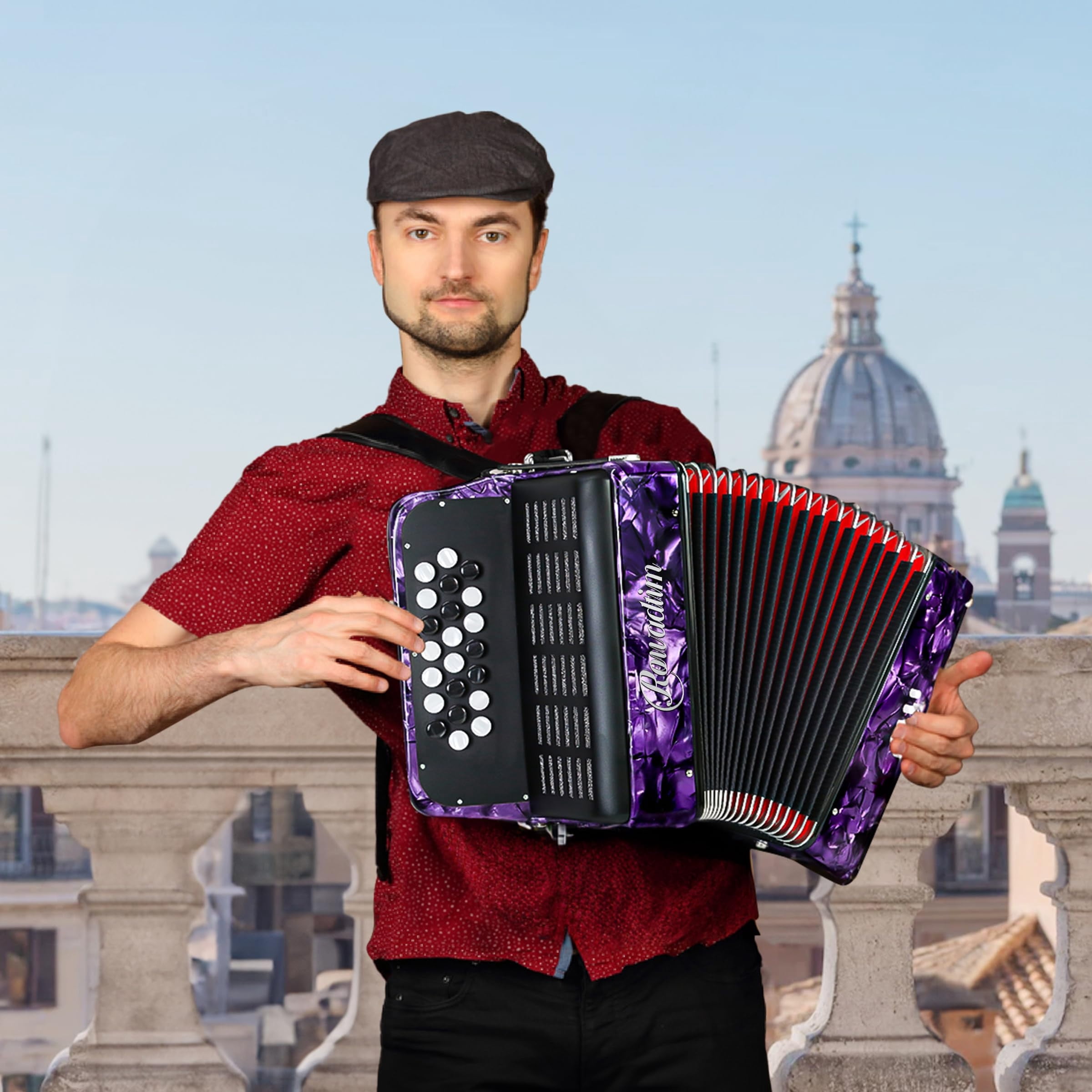 Rowadtim 22 Keys Accordion, 8 Bass Student Piano Accordions Suitable for Beginners and Students; Lightweight and Portable, with  Backpack and Adjustable Straps ( Purple)