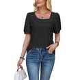thumbnail image 2 of Fangasis Ladies T-shirt Puff Sleeves Summer Tops U Neck T Shirt Women Casual Tee Bohemian Work Blouse Shirts Black M, 2 of 4