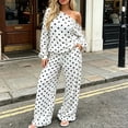 thumbnail image 7 of hoksml Women's Polka Dot Two Piece Outfit Off Shoulder Top Wide Leg Pants Casual Lounge Set Comfort, 7 of 7