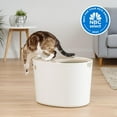 thumbnail image 3 of TRAHOO-USA Top Entry Cat Litter Box with Scoop - Large - Stylish Enclosed Round Oval Kitty Dog Proof Box, Litiere Pour Chat Bac - White/Beige, 3 of 4