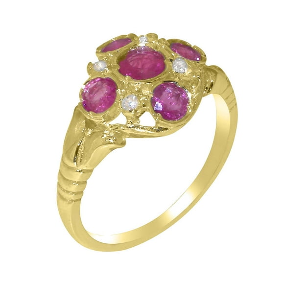 LBG British Made 10k Yellow Gold Natural Ruby & Diamond Womens Statement Ring - 33 size options - Size 10