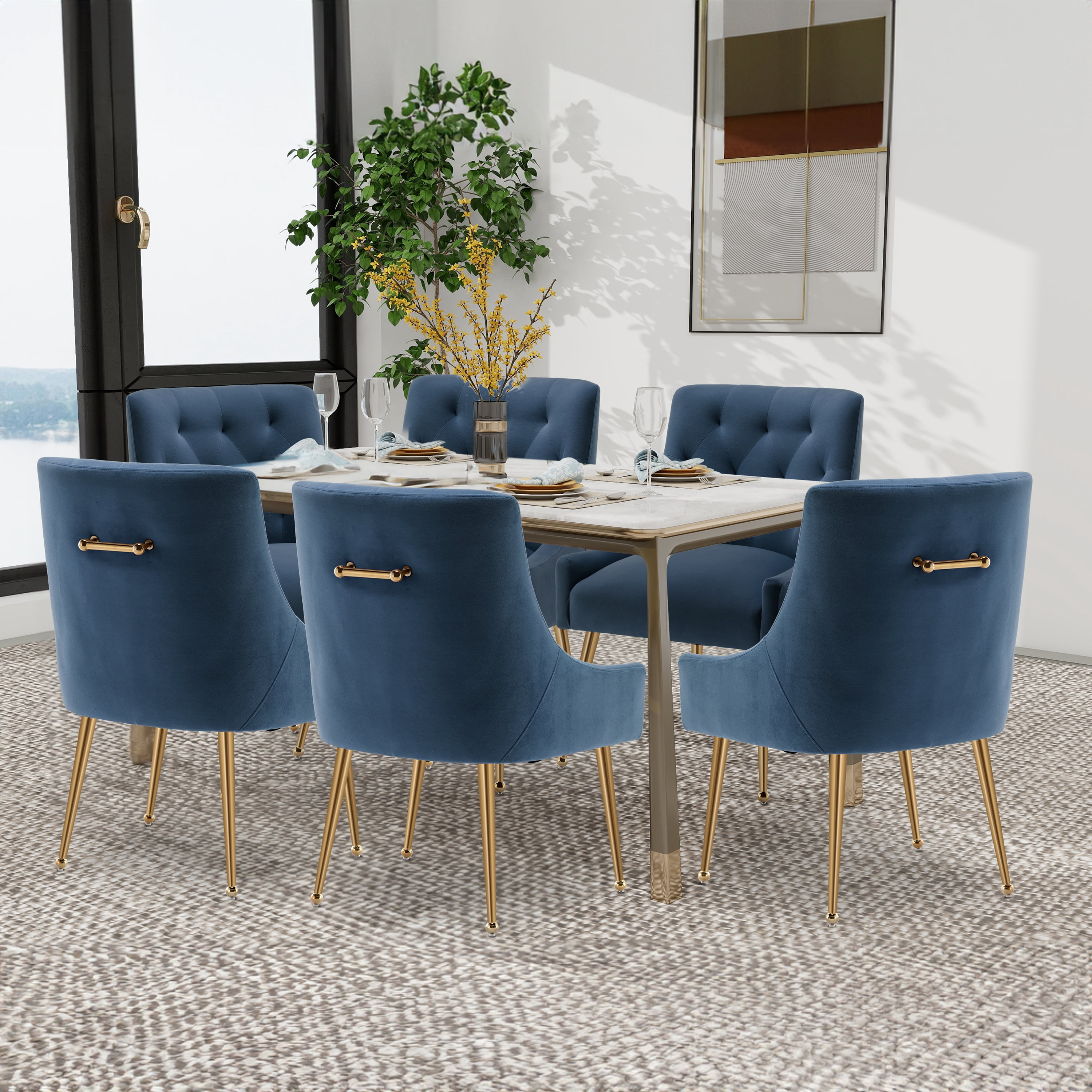 SEYNAR Elegant Tufted Upholstered Dining Chairs Set of 6, Velvet Accent Chair for Dining Room(Navy)