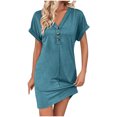thumbnail image 2 of TMOYZQ Women's Dress Casual T Shirt V Neck Dress Summer Button Short Sleeve Dresses 2025 Mini Sundresses, 2 of 8