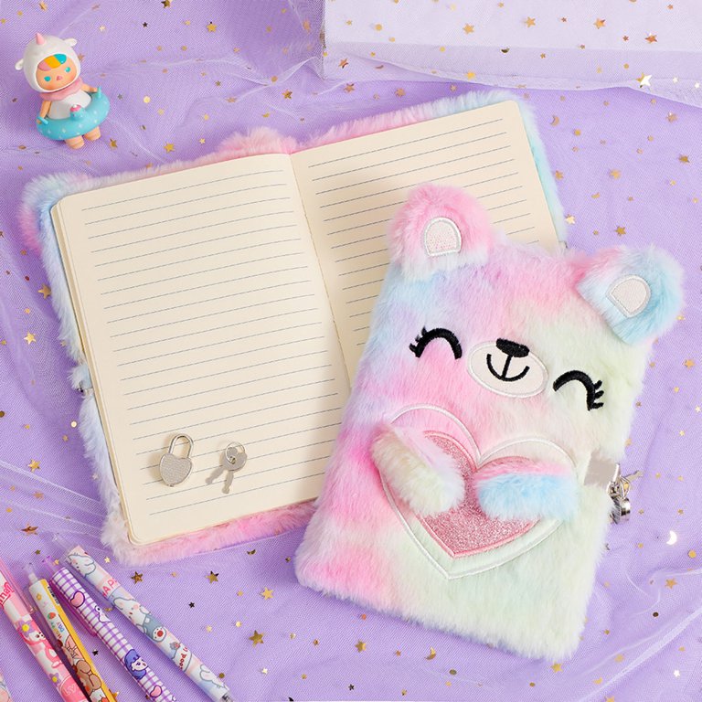 Cute Notepad Cartoon Notebook, Plush Diary for Girls with Lock and Keys  Journals for Study Notes Fun Writing Drawing Scratch Pads School Kawaii