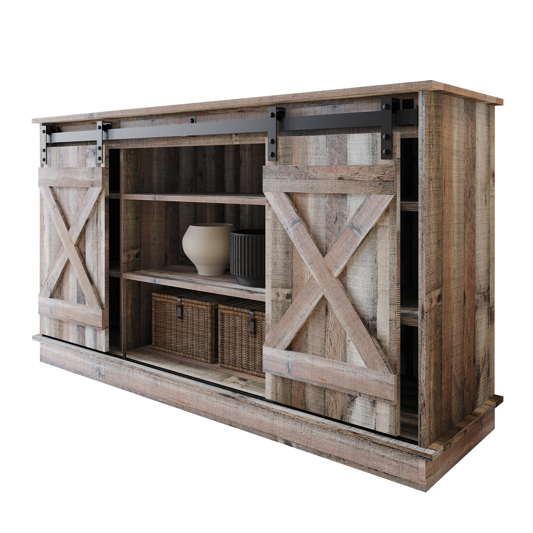 Castle Place Vintage 54" TV Stand Console for TVs up to 65", Natural Oak