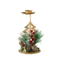 Bfogop Christmas Candle Holders Set, Metal Christmas Themed Metal Holiday Decor with Pine Branches, Pinecones, Red Berries, Candlesticks for Table Decor, Holiday Party, Home Decor