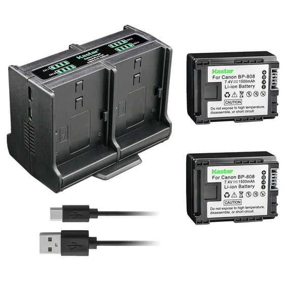 Kastar 2-Pack Battery and Quadruple Charger Compatible with Canon BP-808, BP808, BP-809, BP809, BP-819, BP819, BP-827, BP827 Battery, Canon CG-800 Charger