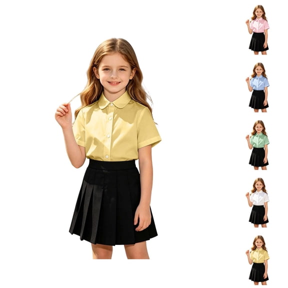 Kids Short Sleeve Dress Shirt Back to School Shirt Henley Neck College Style Kids Clothes 1-12 Years