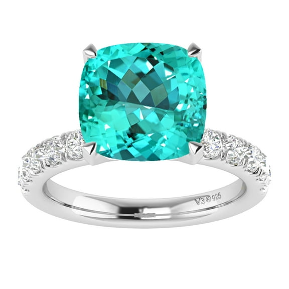 Sterling Silver with Paraiba Tourmalline and White Topaz Solitaire Ring