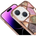 thumbnail image 5 of Compatible with iPhone 15 Plus Shiny Plating Marble Case with Detachable Glitter Paper for Women Men Fashion Luxury Electroplated Soft TPU Camera Protection Shockproof Phone Cover, Gold, 5 of 12