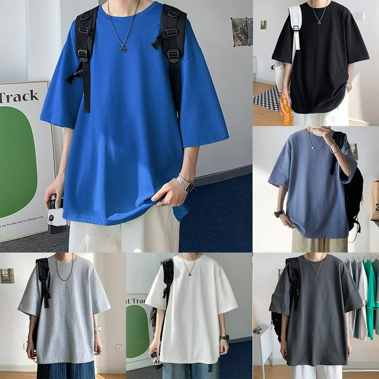 BUYISI Men T-shirt Oversized Solid Summer Casual Wear Tee