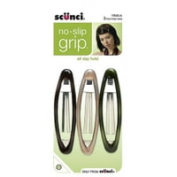 Scunci No-Slip Grip Oval Snap Barrettes, Assorted 3 ea (Pack of 2)