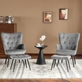 thumbnail image 7 of Furniliving Modern Accent Chair with Ottoman, Comfy Armchair with Footrest, Velvet Button Tufted Wingback Accent Lounge Chair, Reading Chair for Living Room/Bedroom/Office, Dark grey, 7 of 7