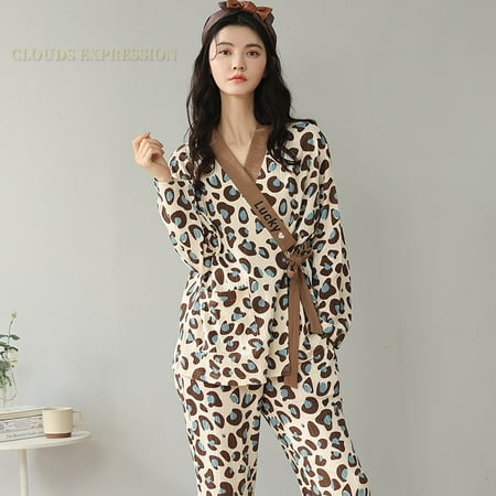 

QWZNDZGR Spring Autumn New Women s Pajamas Sets Long Sleeved Floral Casual Pajamas Knitted Cotton Home Sleepwear Lounge Homewear M-2XL