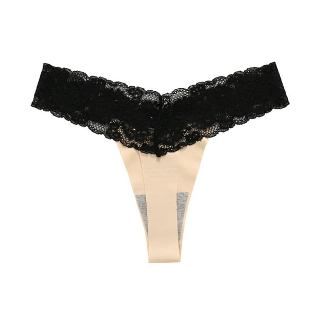Gibobby Tangas de mujer ilusion Tangas de algodón para mujer Ropa interior de encaje sexy para mujer Transpirable No Show T Back Tanga Bragas(Beige,CH)