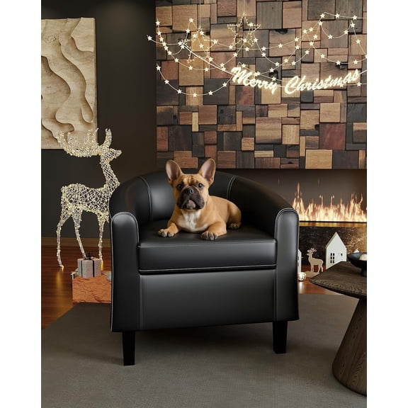 Accent Chairs Set of 2, Faux Leather Barrel Club Chair with Soft Seat Cushion, U-Shaped Backrest, Armchair for Living Room, Bedroom, Waiting Room