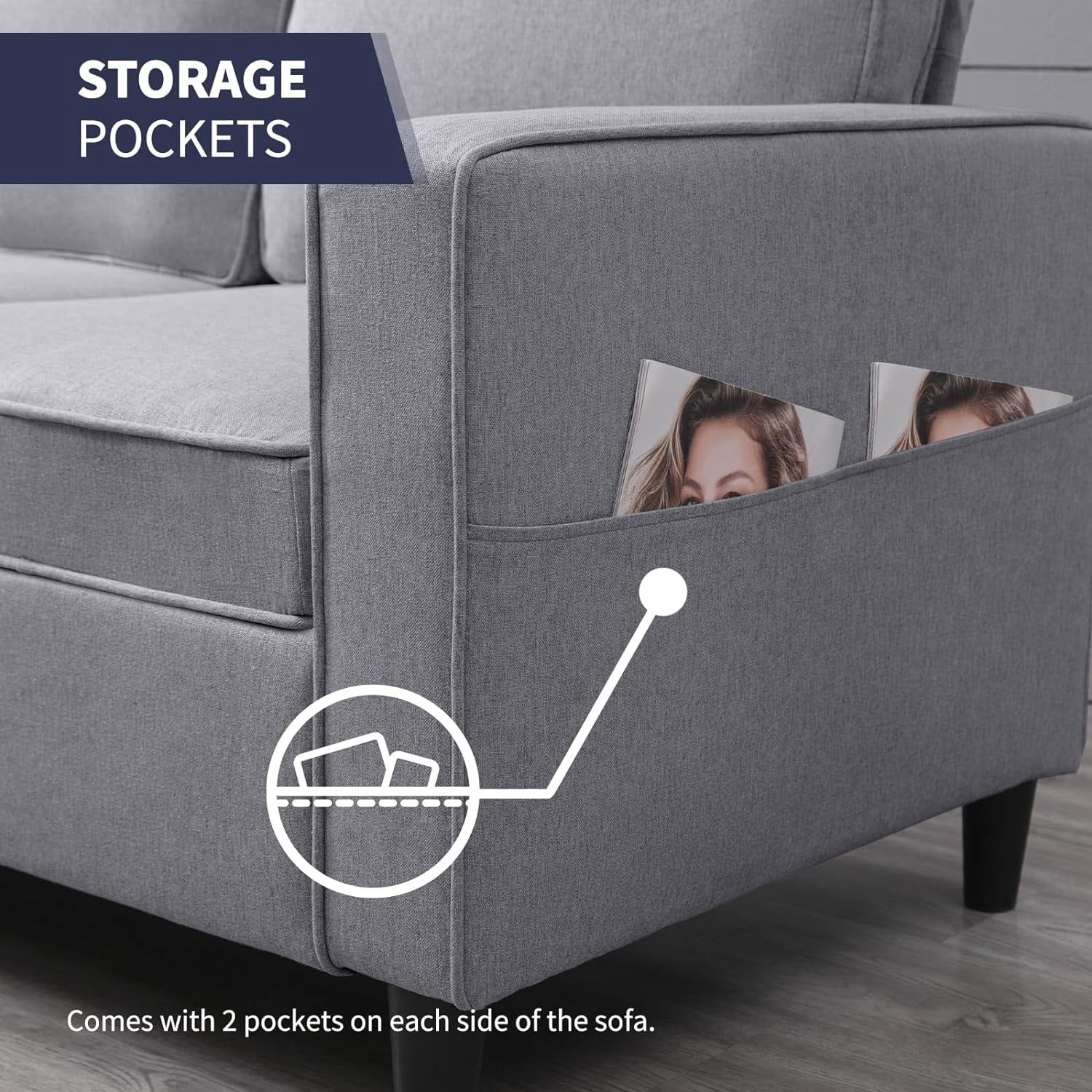 ijuicy Sectional Sofa Set,3PCS Living Room Furniture Couch Sets with Movable Storage Ottoman,Include Sofa&Loveseat&Chair, Light Gray