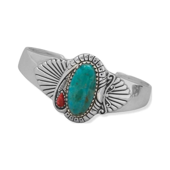 Reconstituted Turquoise Bracelet with Red Jasper Sterling Silver