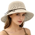 thumbnail image 2 of Vinsonshop Womens Straw Sun Hat Wide Brim Crochet Summer Beach Hats with String Bow Packable Foldable Uv Protection Floppy Travel Vacation Cap for Ladies Beige A, 2 of 5