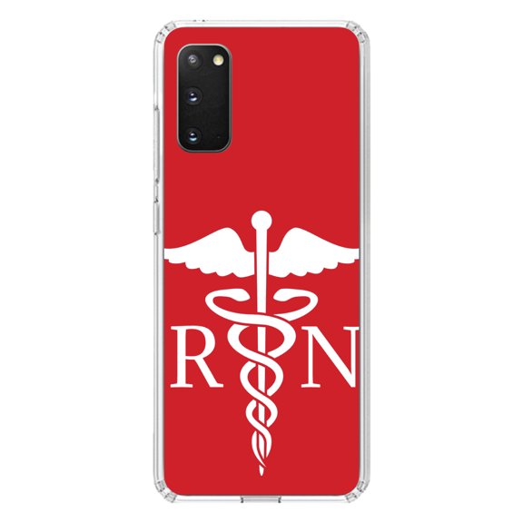 DistinctInk Clear Shockproof Hybrid Case for Galaxy S20 PLUS / 5G (6.7" Screen) - TPU Bumper, Acrylic Back, Tempered Glass Screen Protector - RN Registered Nurse Symbol - Support for Nurses