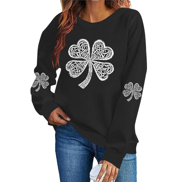 TaTaai Womens St Patricks Day Print Sweatshirt Long Sleeve Crewneck Casual Pullover Fleece Lined Holiday Top Gift