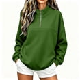 thumbnail image 2 of Sweatshirt for Women Zaewscy Women's Solid Color Loose Half-ZipLong-Sleeved Turndowm Collar Tops Army Green L, 2 of 8