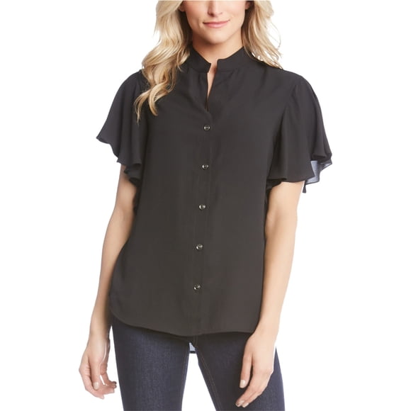 Blusa con botones y mangas con volantes Karen Kane para mujer negro XS