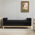 thumbnail image 5 of 66.34"W Elegant Upholstered Bench with Natural Wood Legs and 2 Bolster Pillows, Multifunctional Daybed Ottoman with High-density Foam Padding, for Bedroom, Living Room, Entryway, Black, 5 of 9