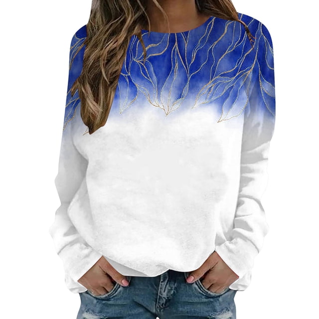 Automne Femmes Manches Longues Col Rond Imprimé Chandail Léger Sans Capuche Chandails Coupe Décontractée Blouse Chandail de Noël Femmes Chandails Cool Femmes Grande Taille Chandail à Capuchon Athlétique Garçons Taille