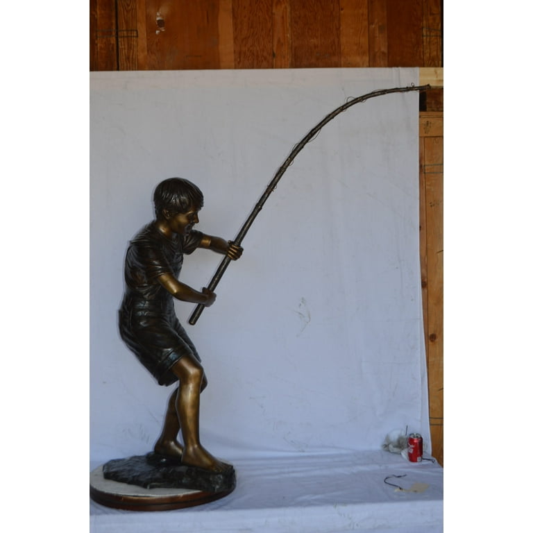 A Young Boy Fishing Bronze Statue - Size: 16"L x 54"W x  62"H. 