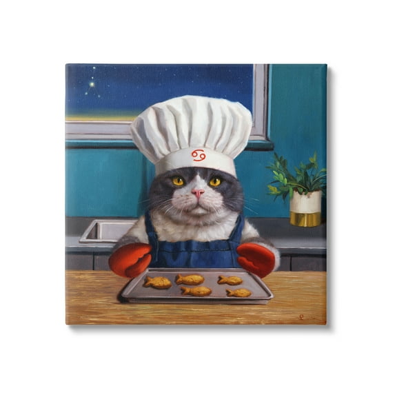 Stupell Industries Fresh Baked Fish Cookies Cat Chef Astrological Symbol Painting Gallery Wrapped Canvas Print Wall Art, Design by Lucia Heffernan