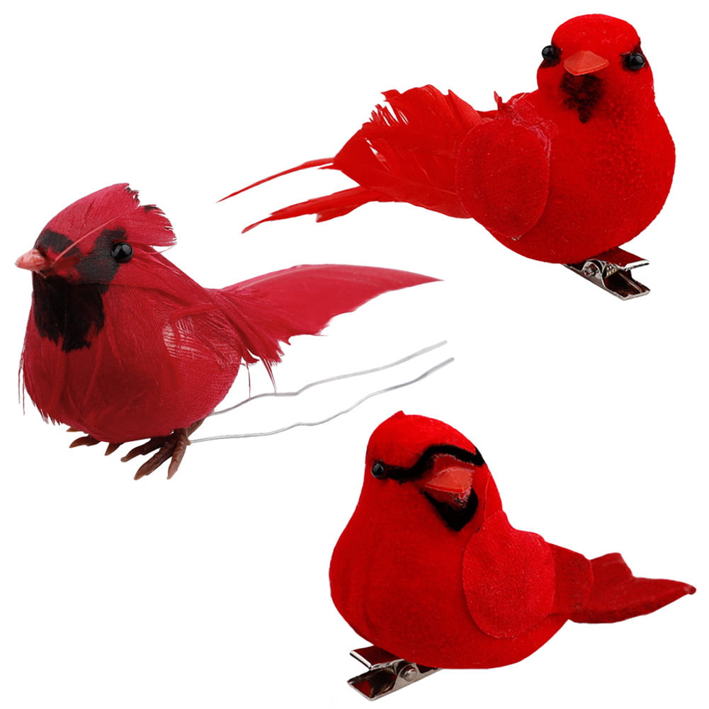 Darware Large Red Cardinals with Clip 3-Pack Wreaths Floral Arrangements and More ; 7-Inch Long Artificial Feathered Bird Decorations for Christmas Trees
