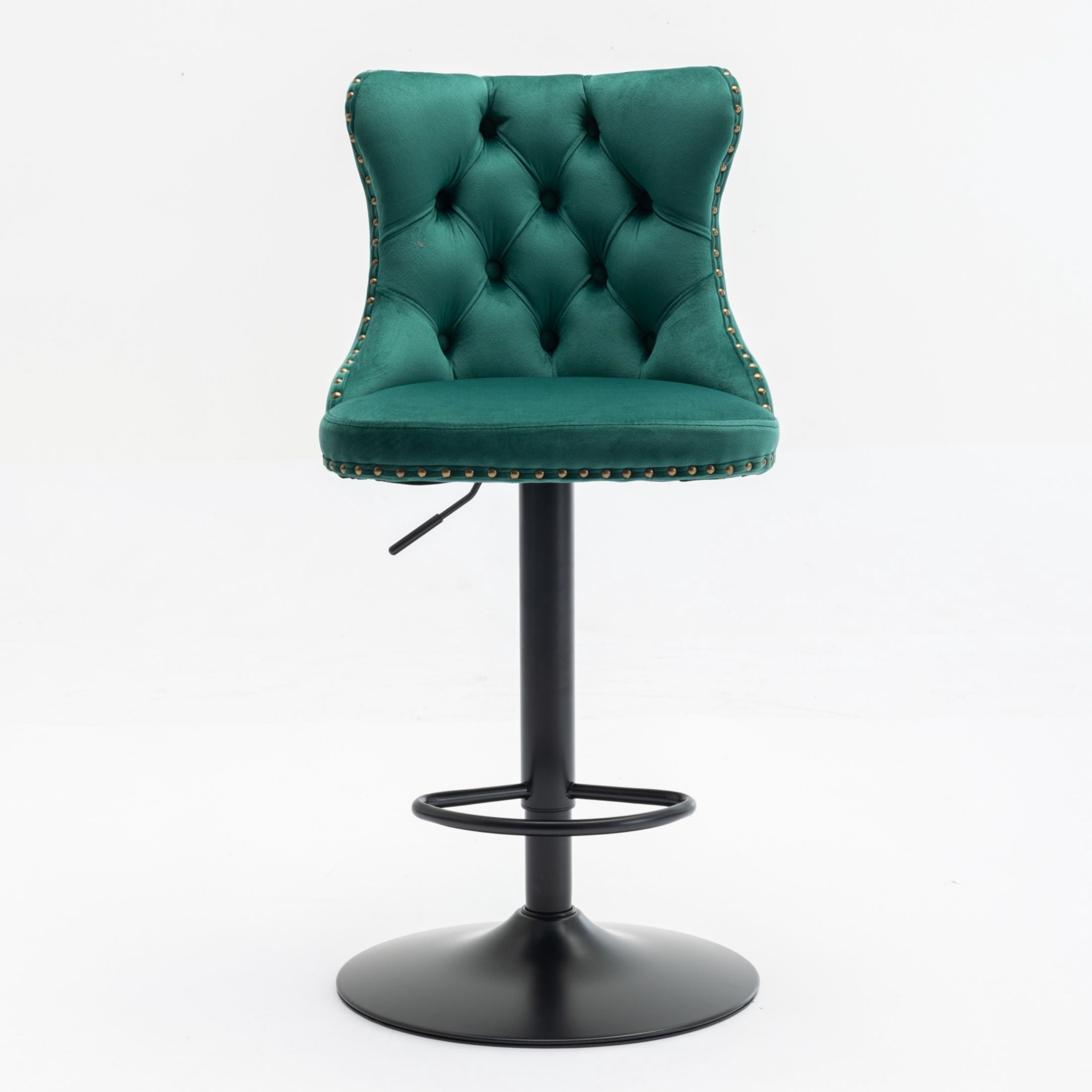 PORKISS Bar Stools, Velvet Adjustable Swivel Barstools with Back Set of 2, Modern Upholstered Kitchen Island Chairs with Tufted for Home Bar, Green