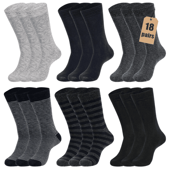 Usavemo 18 Pairs Men's Business Socks Dress Socks Thin Lightweight Casual Crew Socks Bulk for Men Size 10-13