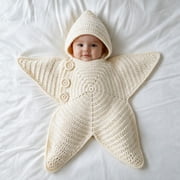 Baby Star Suit Hooded Crochet Hand-Knit Star Outfit Cute Infant Photo Prop Wrap for Newborn Pictures Nursery Display Baby Shower Gift, White