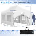 thumbnail image 3 of Gymax 10 x 20 FT Canopy w/ 6 Detachable Sidewalls Carrying Bag UPF50+ Sun Protection White, 3 of 10
