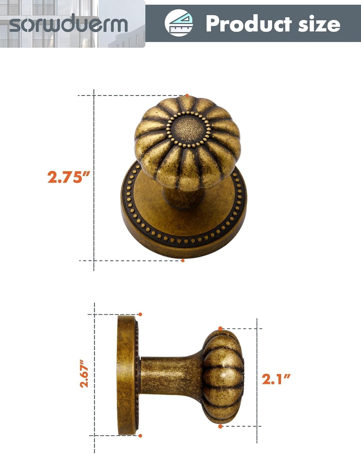 Antique Brass Door Knob Dummy Door Knobs Interior Dummy Door Handle Single Sided Decorative,Zinc Alloy 2 Pack