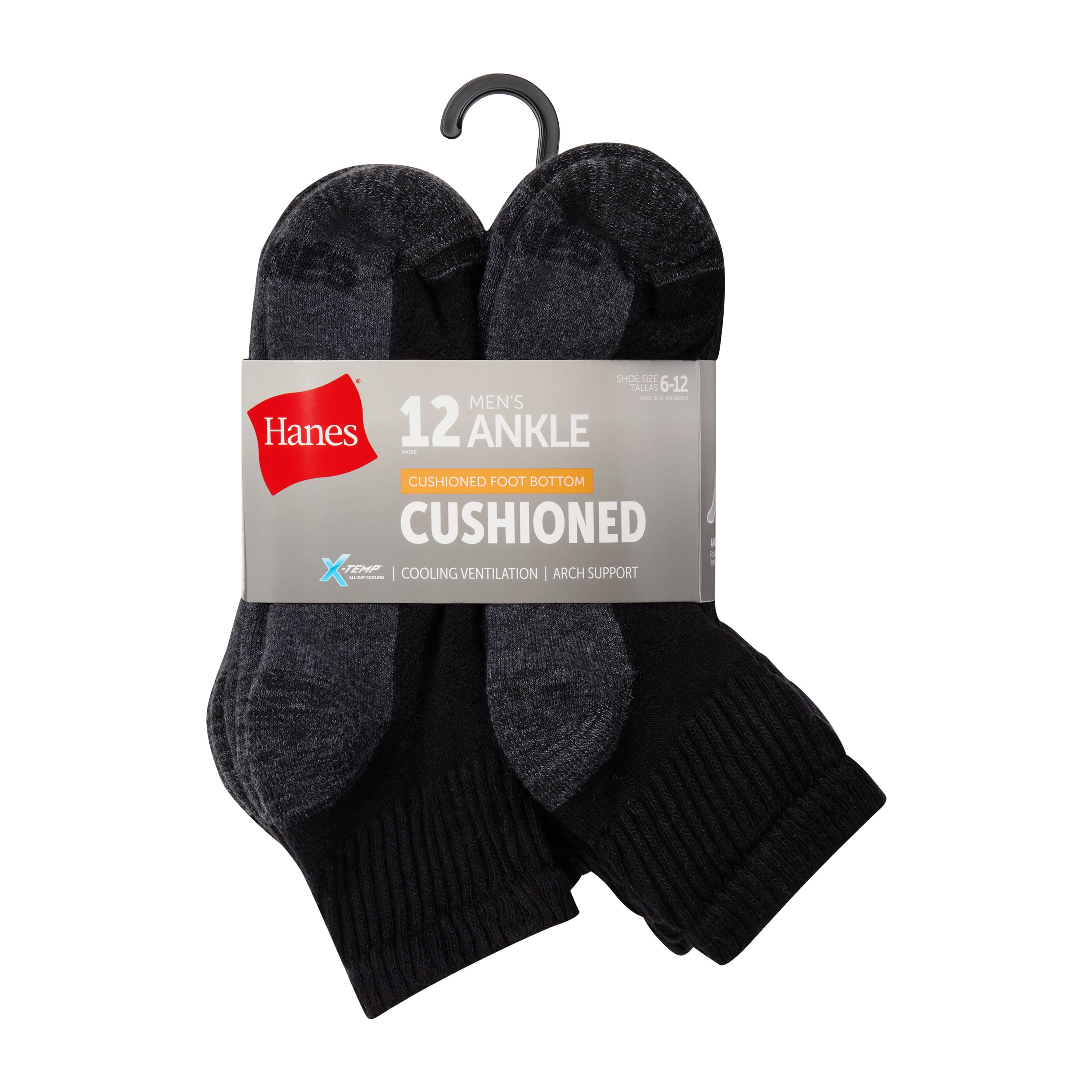 Hanes Mens Crew Socks Pack, 12-Pack, X-Temp Cushioned Socks for Men, Moisture-Wicking for big & tall men