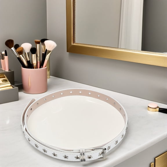 OFFIGAM chunky white belt Hollow Star Decorative PU 1Pack for Women Daily Wear