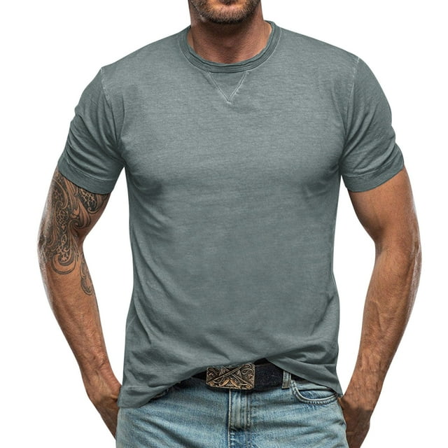 toraway Mens Shirts Short Sleeve Button up Summer Clothes for Men Male Spring and Summer Pure Cotton Short Sleeve Henley Solid Color Round Neck Design Top T Shirt XL