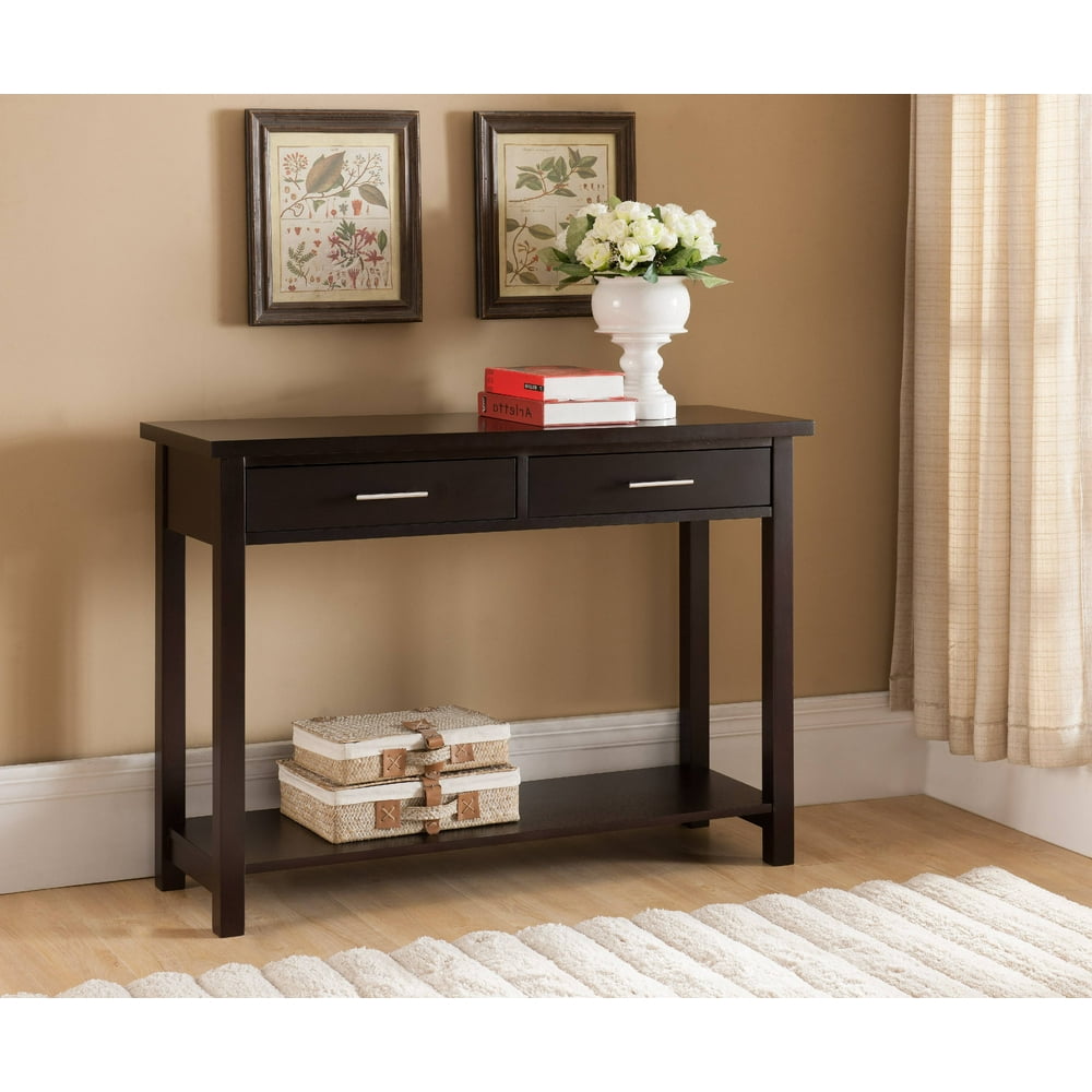 Kipsy Wooden Contemporary Console Sofa Table with Storage Drawers & Open Shelf, Espresso
