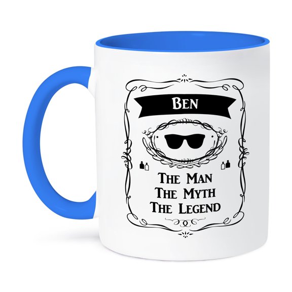 3dRose, Ben - The Man The Myth The Legend - personal name personalized gift, 11oz Two-Tone Blue Mug