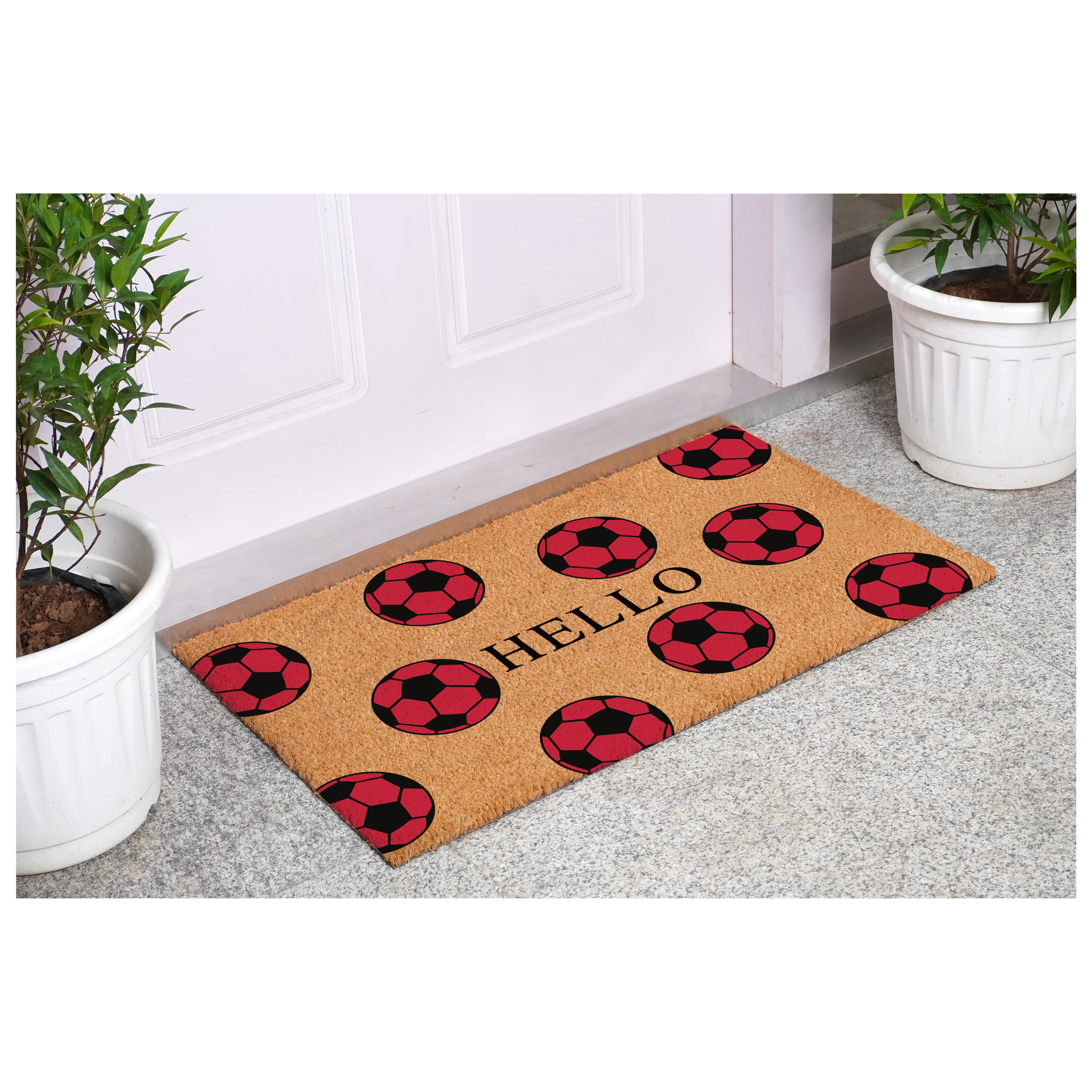 Calloway Mills 116361729 Soccer Hello Doormat, 17" x 29", Black/Red