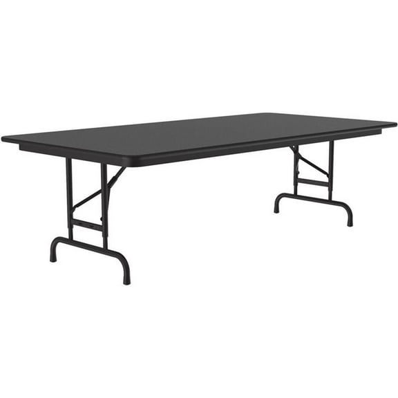 Pemberly Row Adjustable Height Melamine Top Folding Table in Black Granite