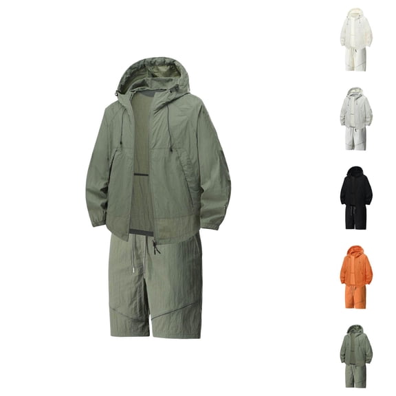 Short Sets for Men Summer Lightweight Sun Protection Long Sleeve Zip Up Hooded Jacket and Shorts 2 Piece Matching Set