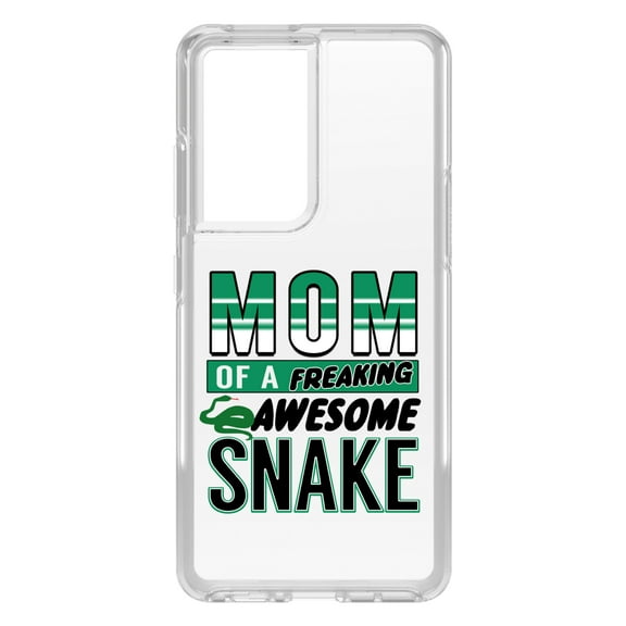 DistinctInk Clear Shockproof Hybrid Case for Galaxy S21 ULTRA 5G (6.8" Screen) - TPU Bumper Acrylic Back Tempered Glass Screen Protector - Mom of a Freaking Awesome Snake