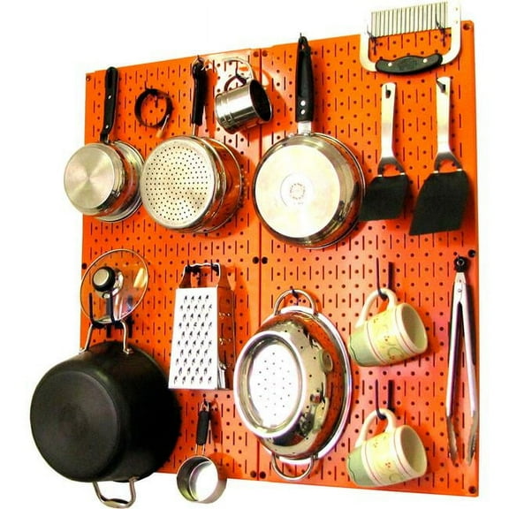 Kitchen Pegboard Pack Storage & Organization Kit, Orange & Blue - 32 x 32 x 6 in.